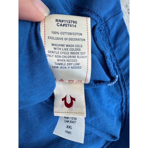 True Religion XXL Blue Graphic Tee Shirt Mens Casual Crewneck Made In Thailand - Picture 5 of 10